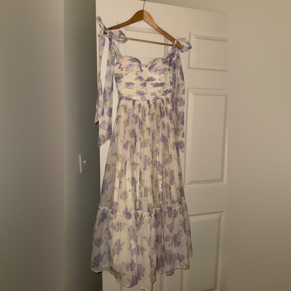 MARBLE Purple and Cream Floral Midi Dress
